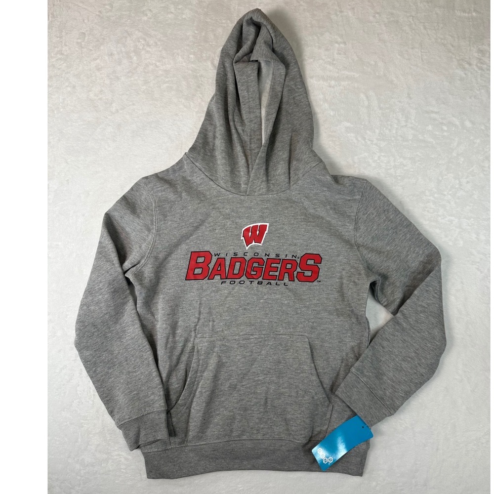 Gen 2 Wisconsin Badgers Football Hoodie Kids Medium 10/12 Gray NWT 4809G